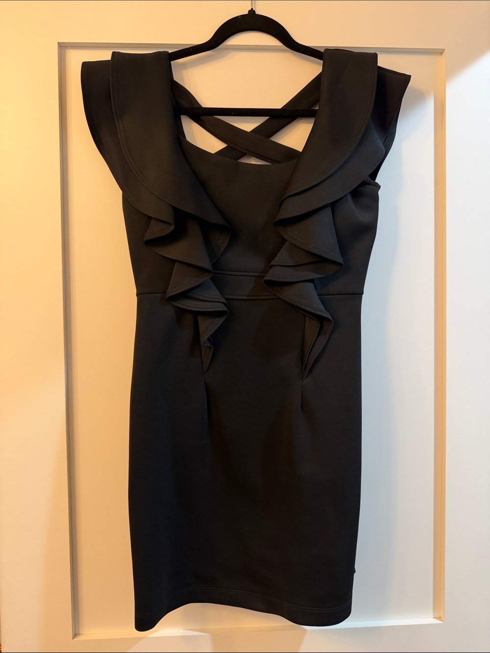 Windsor Black Ruffle Cross-Back Mini Dress